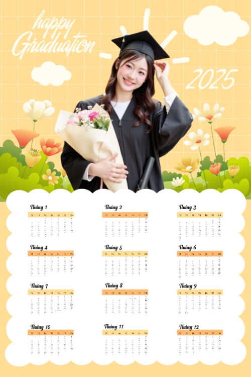 Mẫu thiết kế Lịch đơn treo tường Tốt nghiệp, kỉ yếu, Graduation, yearbook, đơn giản, simple, minimalist, tối giản 1751657402