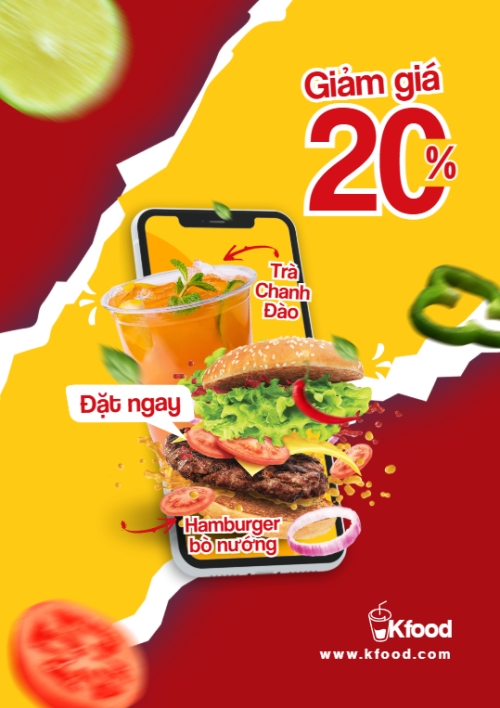 Mẫu thiết kế Poster chuẩn Hamburger, đồ ăn, fastfood, food, thực phẩm, ẩm thực, món ăn, F&B, nhà hàng, thức ăn, hiện đại	 1752396438