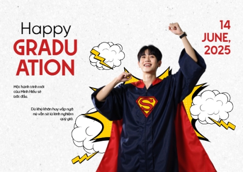 Mẫu thiết kế Thiệp chúc mừng Tốt nghiệp, kỉ yếu, Graduation, yearbook, dễ thương, cute, chibi, hoạt hình, cartoon, superman	 1751657402