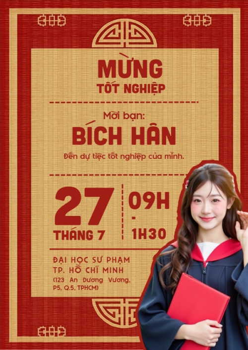 Mẫu thiết kế Thư mời Tốt nghiệp, kỉ yếu, Graduation, yearbook, truyền thống, traditional, dân gian, cổ truyền, Việt Nam 1751657402