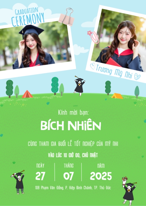 Mẫu thiết kế Thư mời Tốt nghiệp, kỉ yếu, Graduation, yearbook, dễ thương, cute, chibi, hoạt hình, cartoon 1751352789