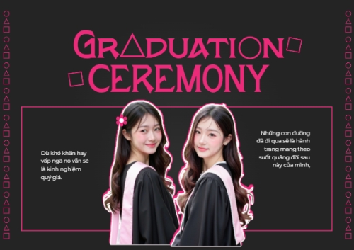Mẫu thiết kế Thiệp chúc mừng Tốt nghiệp, kỉ yếu, Graduation, yearbook, squid game, dễ thương, cute, chibi, hoạt hình, cartoon 1751657402