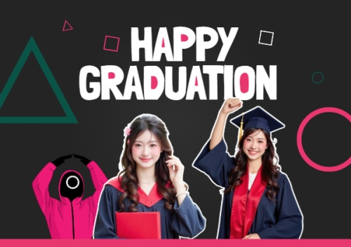 Mẫu thiết kế Thiệp chúc mừng Tốt nghiệp, kỉ yếu, Graduation, yearbook, squid game, dễ thương, cute, chibi, hoạt hình, cartoon 1751657402