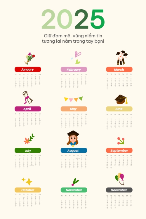 Mẫu thiết kế Lịch đơn treo tường Tốt nghiệp, kỉ yếu, Graduation, yearbook, dễ thương, cute 1751352789