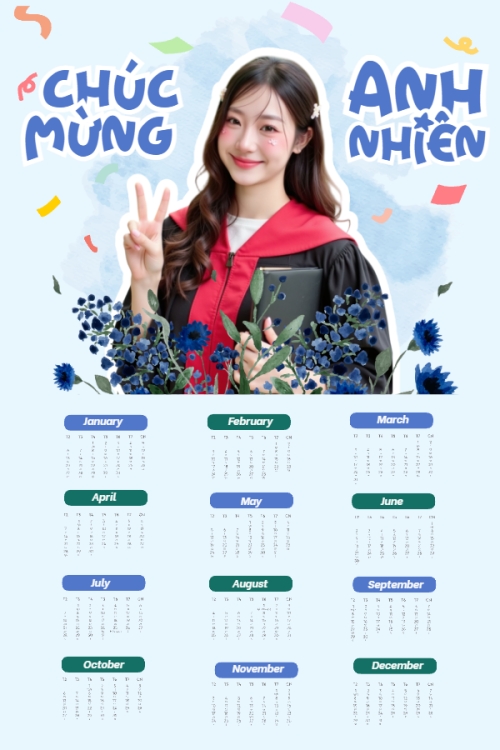 Mẫu thiết kế Lịch đơn treo tường Tốt nghiệp, kỉ yếu, Graduation, yearbook, đơn giản, simple, minimalist, tối giản 1751352789
