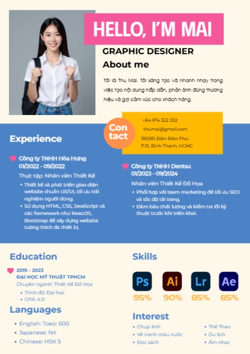 Mẫu thiết kế Hồ sơ xin việc Designer, graphic design, thiết kế, truyền thông, fashion design, social, dễ thương, cute, 1760220794
