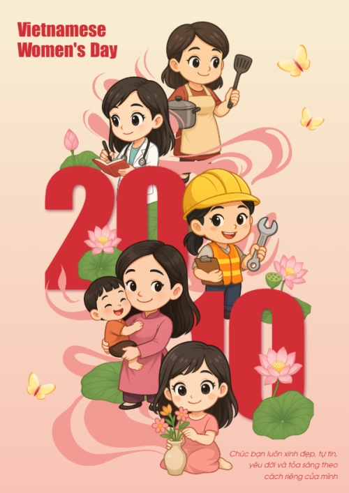 Mẫu thiết kế Poster chuẩn 20/10, Ngày phụ nữ Việt Nam, Vietnamese Women's Day, phụ nữ, sự kiện, event, dễ thương, cute, chibi, hoạt hình, cartoon 1760511020