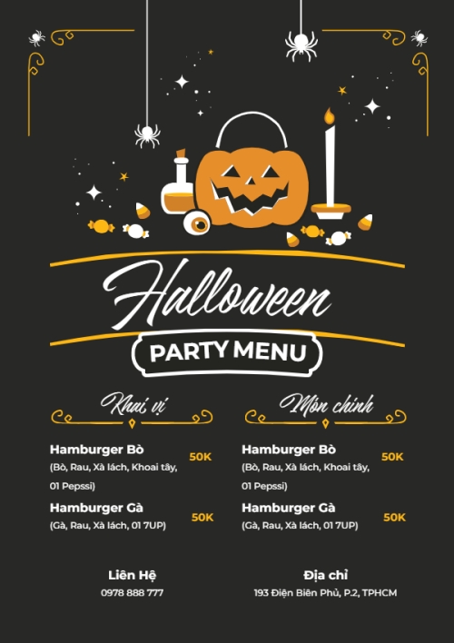 Mẫu thiết kế Menu tờ rời (dọc) Halloween, lễ hội ma quái, sự kiện, event, nước uống, drink, food, ẩm thực, dễ thương, cute, chibi, hoạt hình, cartoon 1761349819