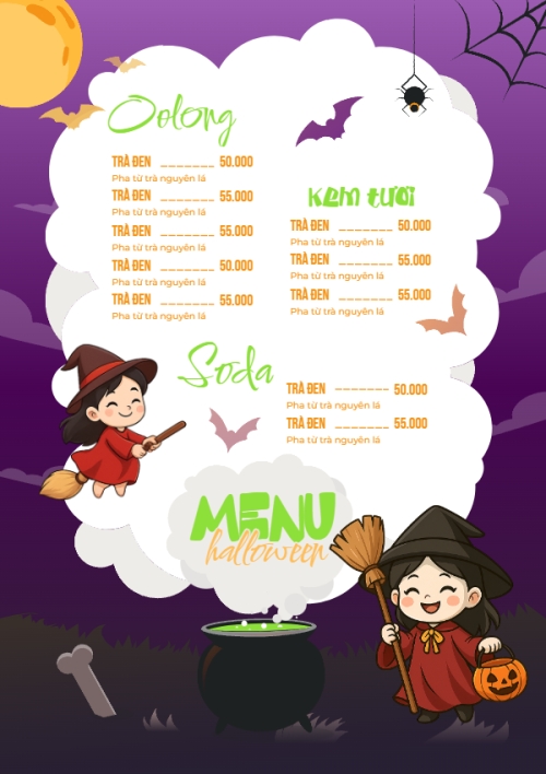 Mẫu thiết kế Menu tờ rời (dọc) Halloween, lễ hội ma quái, nước uống, drink, ẩm thực, food, dễ thương, cute, chibi, hoạt hình, cartoon 1761349819
