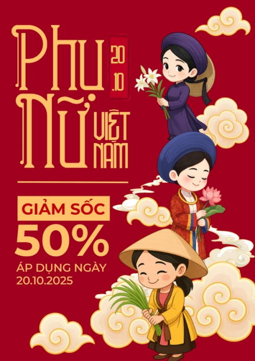 Mẫu thiết kế Poster chuẩn 20/10, Ngày phụ nữ Việt Nam, Vietnamese Women's Day, phụ nữ, sự kiện, event, dễ thương, cute, chibi, hoạt hình, cartoon 1760511020
