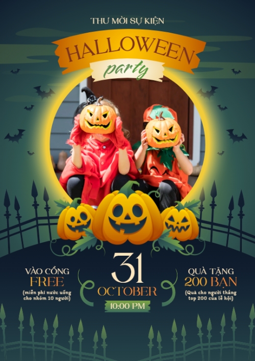 Mẫu thiết kế Thư mời Halloween, lễ hội ma quái, sự kiện, event, dễ thương, cute, chibi, hoạt hình, cartoon 1761347807