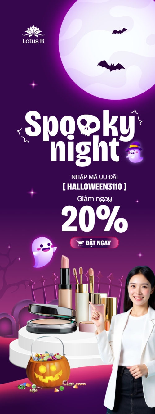 Mẫu thiết kế Standee Halloween, lễ hội ma quái, thẩm mỹ, cosmetic, beauty, làm đẹp, sự kiện, event, dễ thương, cute, chibi, hoạt hình, cartoon 1761407930