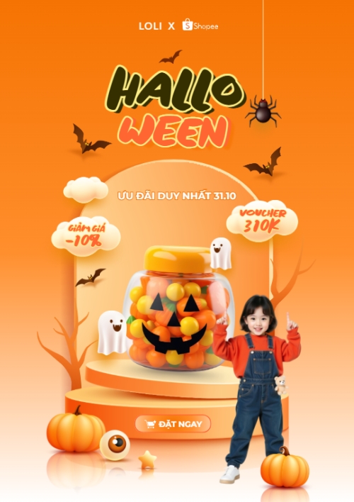 Mẫu thiết kế Poster chuẩn Halloween, lễ hội ma quái, kẹo, candy, thực phẩm, food, sự kiện, event, dễ thương, cute, chibi, hoạt hình, cartoon 1761384624