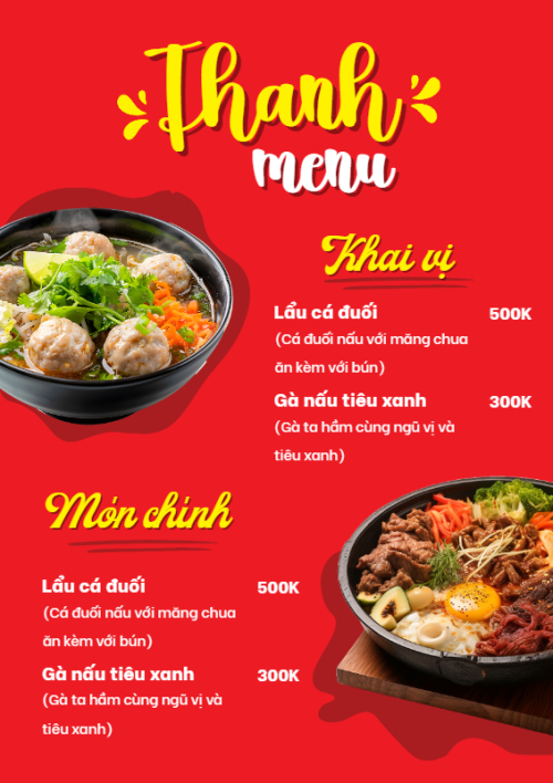 Mẫu thiết kế Menu tờ rời (dọc) Đồ ăn, food, thực phẩm, ẩm thực, món ăn, F&B, nhà hàng, thức ăn, cơm 1761349616