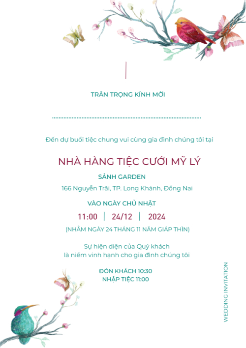 Mẫu thiết kế Ruột thiệp cưới Primavera, dễ thương, cute, chibi, hoạt hình, động vật, bird 1762045695