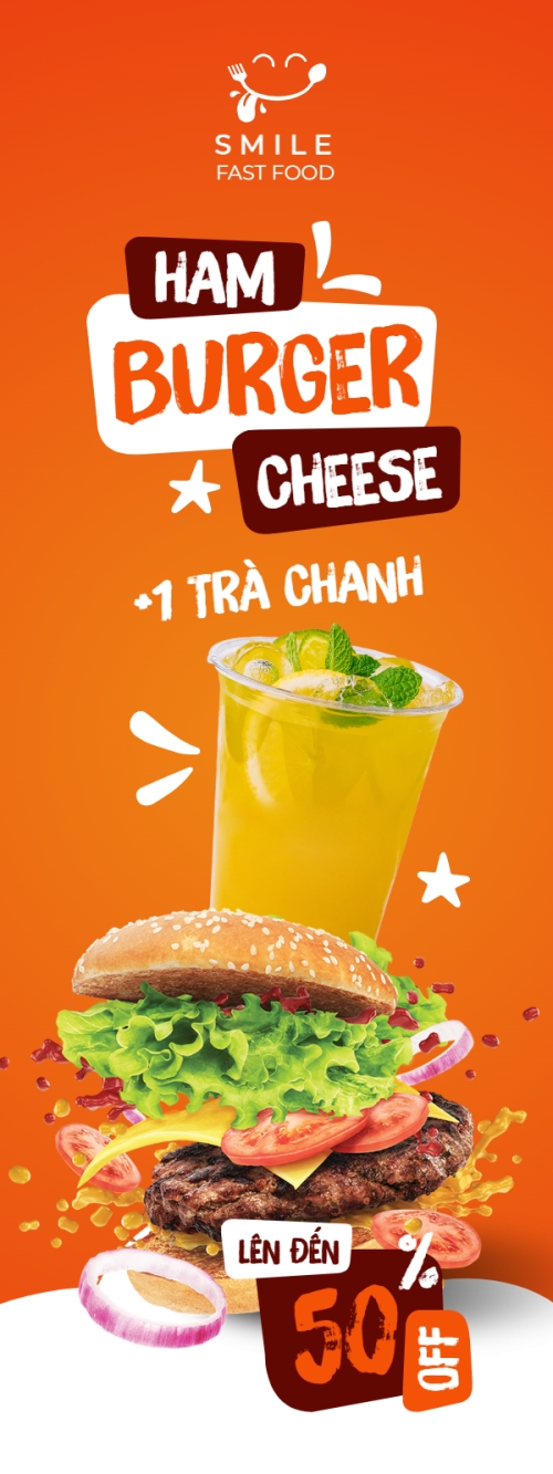 Mẫu thiết kế Standee Hamburger, fastfood, đồ ăn, food, thực phẩm, ẩm thực, món ăn, F&B, thức ăn	 1764256040