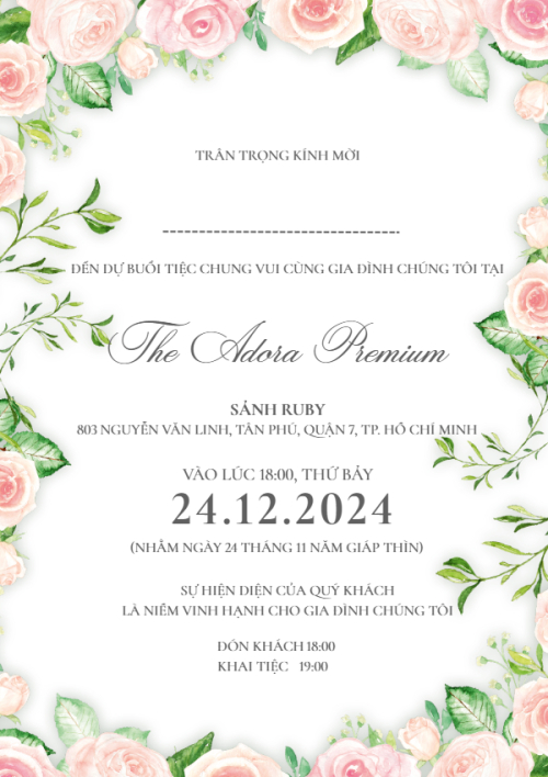 Mẫu thiết kế Ruột thiệp cưới Rosé, hoa lá, thiên nhiên, floral, màu nước, watercolor 1761970207