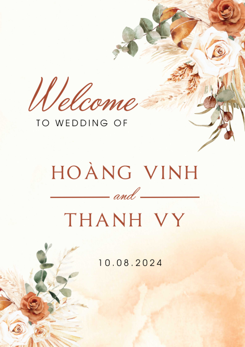 Mẫu thiết kế Khung ảnh (dọc) Bảng cổng cưới, hoa lá, cổ điển 1763940477