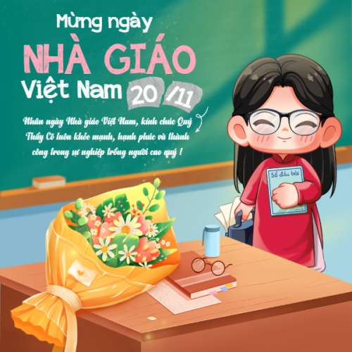 Mẫu thiết kế Bài đăng Facebook (vuông) 20/11, Nhà Giáo Việt Nam, học sinh, giáo viên, Vietnamese Teachers' Day, students, teacher, dễ thương, cute 1762172736