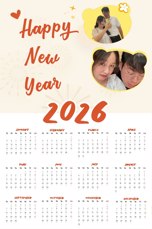Mẫu thiết kế Lịch đơn treo tường Năm mới của con 1766782182