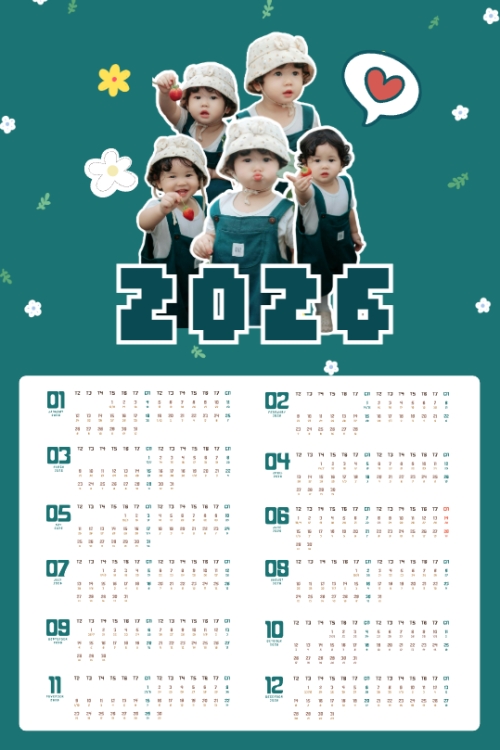 Mẫu thiết kế Lịch đơn treo tường Năm mới ngộ nghĩnh 1766782182