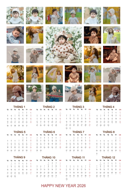 Mẫu thiết kế Lịch đơn treo tường Lịch ảnh em bé 1766782182