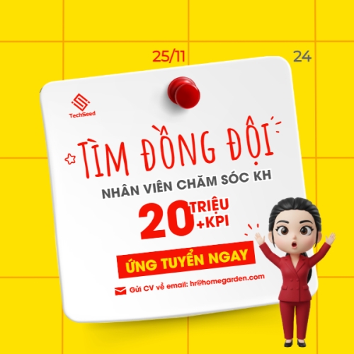 Mẫu thiết kế Bài post MXH vuông Tuyển dụng nhân viên chăm sóc khách hàng 1765997292