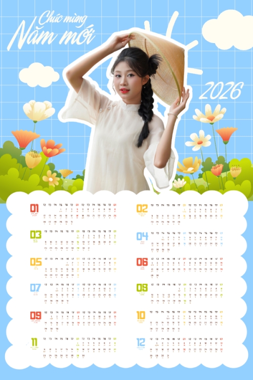 Mẫu thiết kế Lịch đơn treo tường Tết, Xuân, Bính Ngọ, năm 2026, 2026, cá nhân, nhân vật, personal style, signature, dễ thương, cute 1766782663