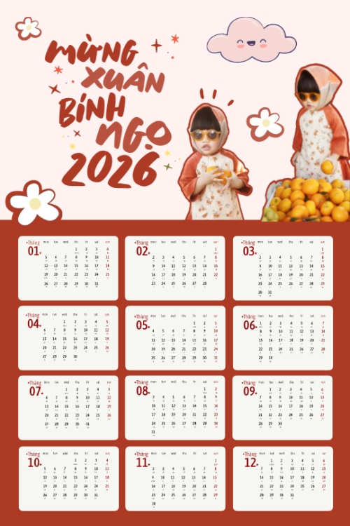 Mẫu thiết kế Lịch đơn treo tường Mừng xuân Bính Ngọ 1766782182