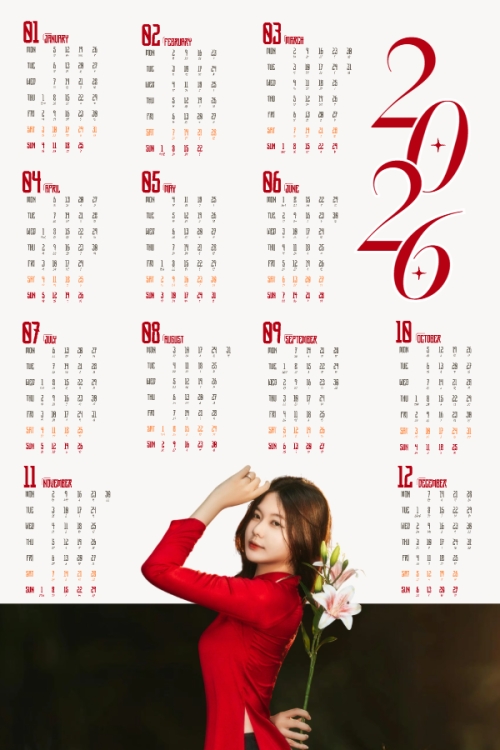 Mẫu thiết kế Lịch đơn treo tường Tết, Xuân, Bính Ngọ, năm 2026, 2026, cá nhân, nhân vật, personal style, signature, đơn giản, simple 1766782663