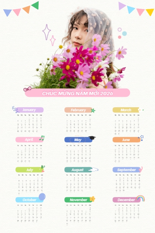 Mẫu thiết kế Lịch đơn treo tường Tết, Xuân, Bính Ngọ, năm 2026, 2026, cá nhân, nhân vật, personal style, signature, dễ thương, cute 1766782663