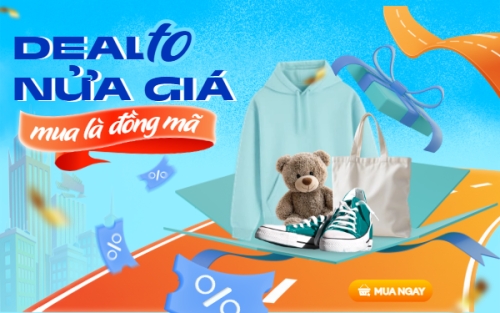 Mẫu thiết kế Banner - Băng rôn Deal to nửa giá mua là đồng mã 1765550044