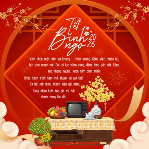 Mẫu thiết kế Bài post MXH vuông Tết Bính Ngọ 2026 1767954684