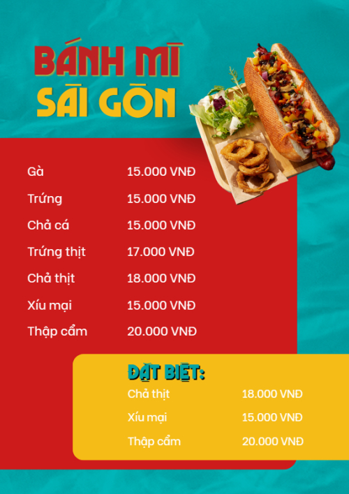 Mẫu thiết kế Menu tờ rời (dọc) Đồ ăn, food, thực phẩm, ẩm thực, món ăn, F&B, nhà hàng, thức ăn, bánh mì 1768327027
