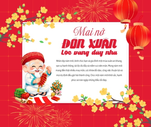 Mẫu thiết kế Bài post MXH ngang Mai nở đón xuân lộc vàng đầy nhà 1768317695