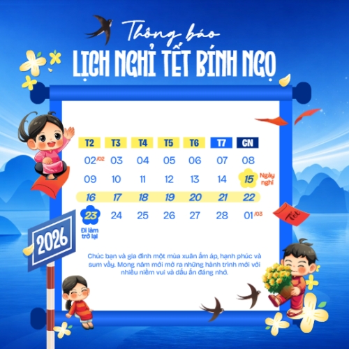 Mẫu thiết kế Bài post MXH vuông Thông báo lịch nghỉ tết nguyên đán Bính Ngọ 2026 1768395651
