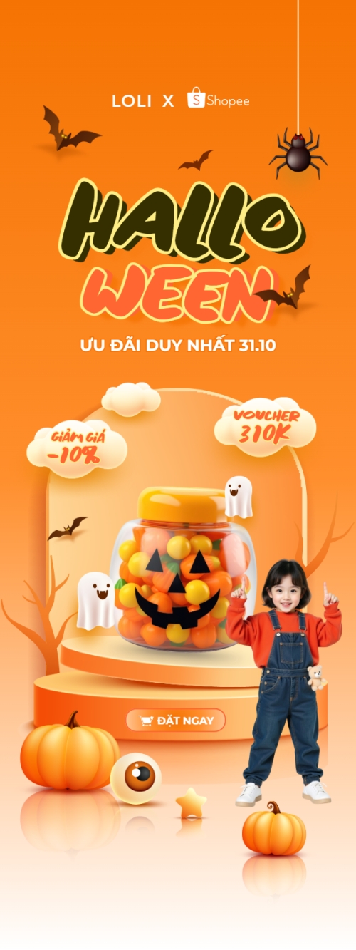 Mẫu thiết kế Standee Halloween, lễ hội ma quái, kẹo, candy, thực phẩm, food, sự kiện, event, dễ thương, cute, chibi, hoạt hình, cartoon 1768024385