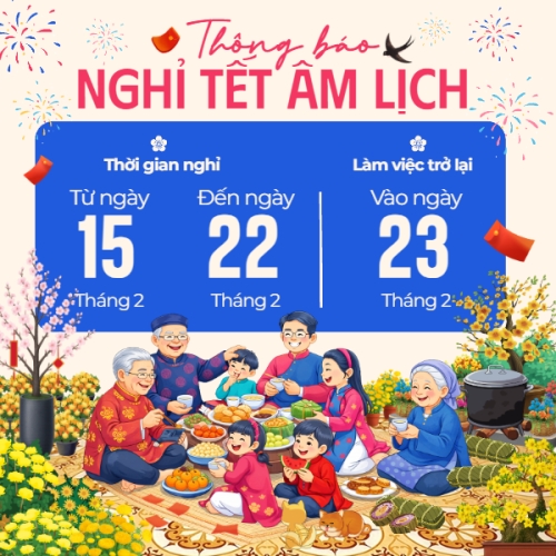 Mẫu thiết kế Bài post MXH vuông Thông báo nghỉ tết âm lịch 1769674184