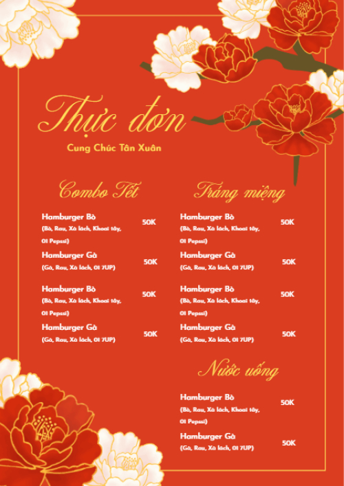 Mẫu thiết kế Menu tờ rời (dọc) Tết, Xuân, Ất tỵ, năm 2025, 2025, ẩm thực, nước uống, food, drink 1768030241