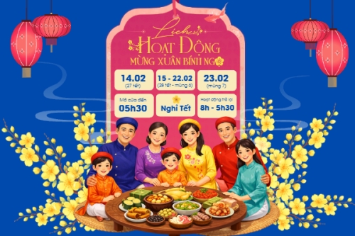 Mẫu thiết kế Bài post MXH ngang Lịch hoạt động mừng xuân bính ngọ 1769668416