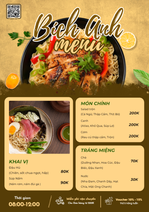 Mẫu thiết kế Menu tờ rời (dọc) Đồ ăn, food, thực phẩm, ẩm thực, món ăn, F&B, nhà hàng, thức ăn, mì, noodle 1769662686