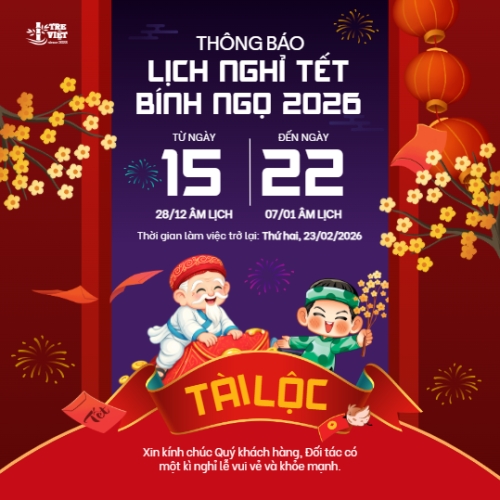 Mẫu thiết kế Bài post MXH vuông Thông báo lịch nghỉ tết nguyên đán Bính Ngọ 2026 1768395651