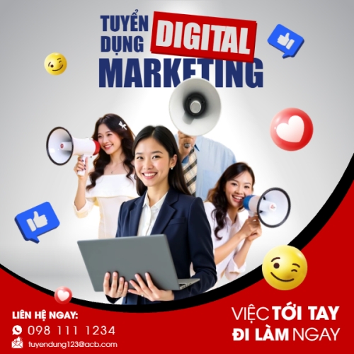 Mẫu thiết kế Bài post MXH vuông Tuyển dụng digital marketing 1769662677