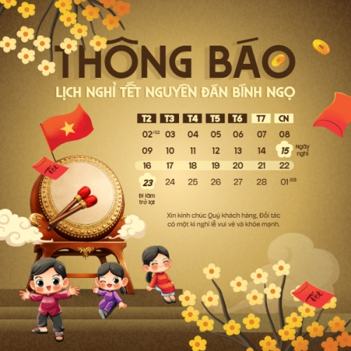 Mẫu thiết kế Bài post MXH vuông Thông báo lịch nghỉ tết nguyên đán Bính Ngọ 2026 1769662669