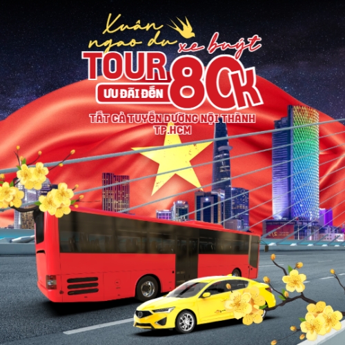Mẫu thiết kế Bài post MXH vuông Xuân ngao du tour xe buýt ưu đãi 80K 1767954708