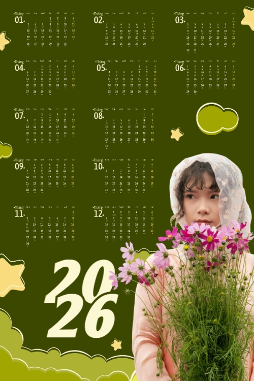 Mẫu thiết kế Lịch đơn treo tường Tết, Xuân, Bính Ngọ, năm 2026, 2026, cá nhân, nhân vật, personal style, signature, dễ thương, cute 1770453432