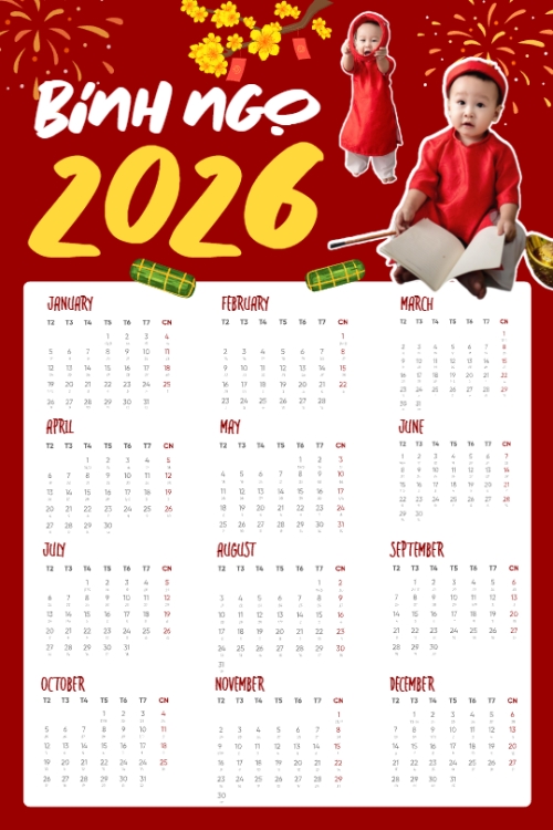 Mẫu thiết kế Lịch đơn treo tường Bính Ngọ 2026 1770453187