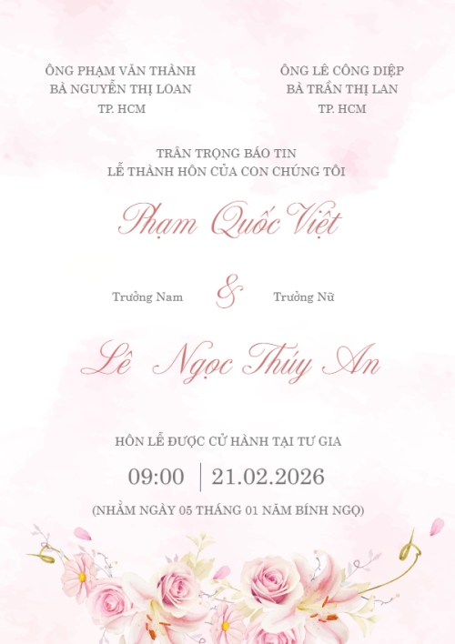 Mẫu thiết kế Ruột thiệp cưới Thiệp Cưới Hoa Hồng 1770427391