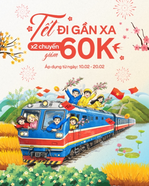 Mẫu thiết kế Bài post MXH dọc Tết đi gần xa x2 chuyến giảm 60k 1772034096