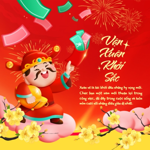 Mẫu thiết kế Bài post MXH vuông Vận xuân khởi sắc 1772231817